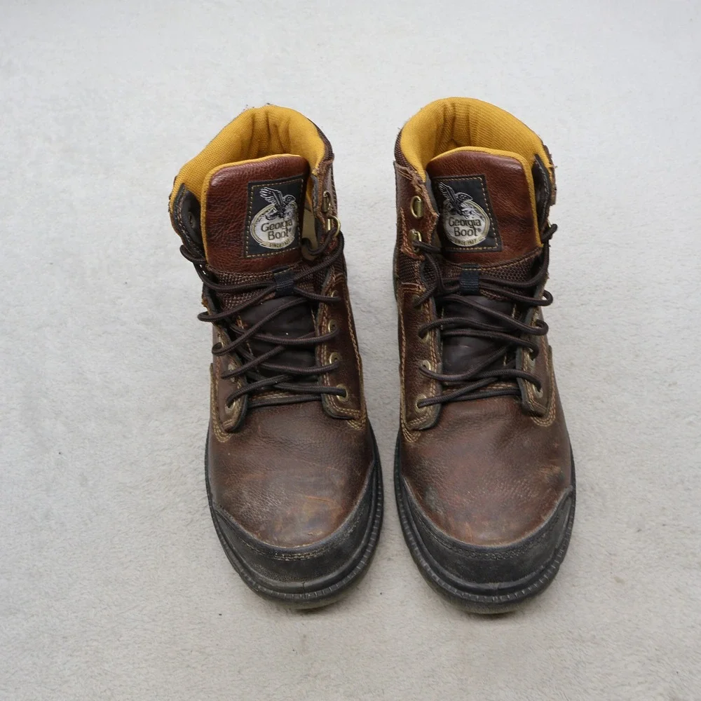 Georgia Mens 10.5M Work Boot Brown Zero Drag Waterproof Leather Steel Toe G086